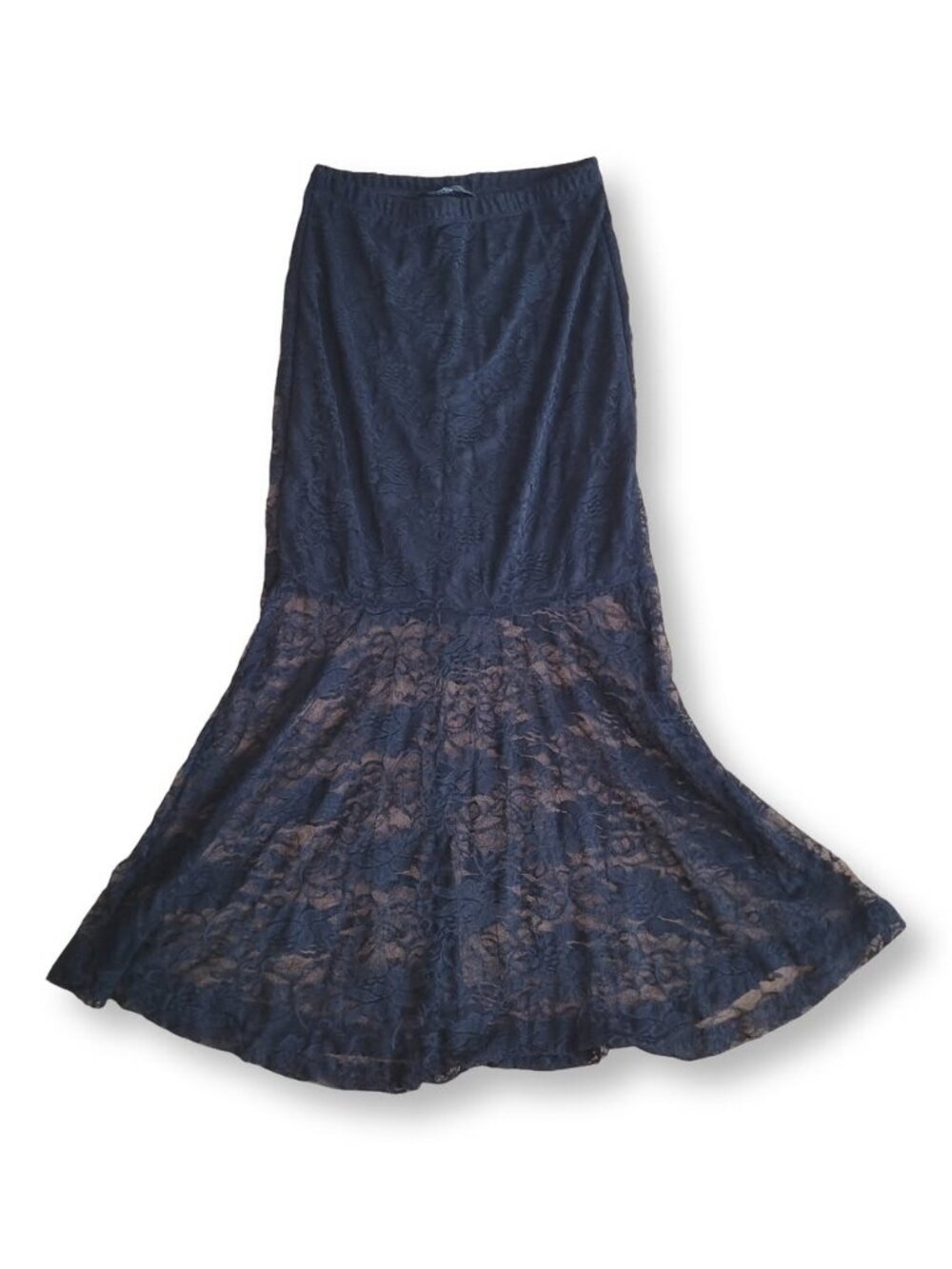 SEDUCTION Gothic Vintage Maxi Mermaid Lace Black Sheer Skirt M